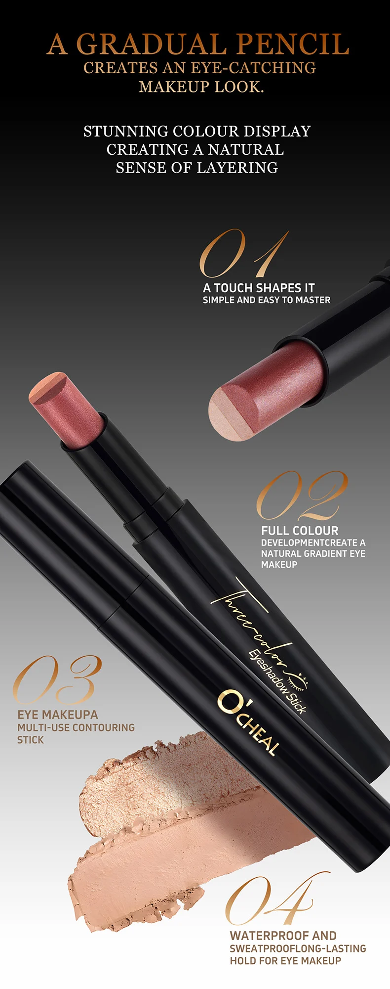 Three-Color Eyeshadow Stick Waterproof Matte Shimmer Highlighter Eye Makeup Pencil 7 three color eyeshadow stick waterproof matte shimmer sit 52txc83s desc 7