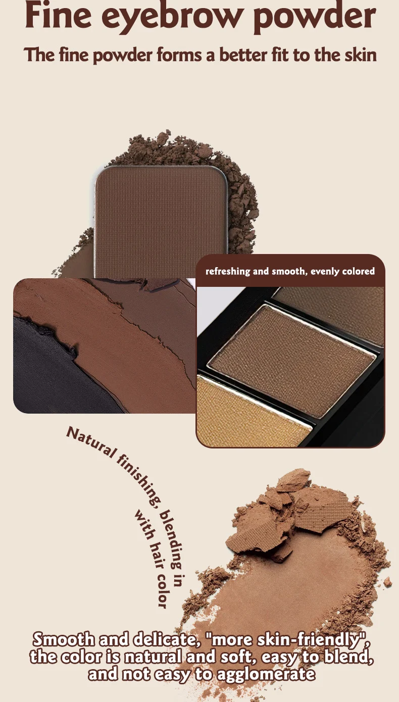 Tri-Color Eyebrow Powder Palette Waterproof Matte Finish 3-in-1 Highlighter Contour 6 tri color eyebrow powder palette waterproof matte finish 3 in 1 highlighter contour sit dxx783kb desc 6
