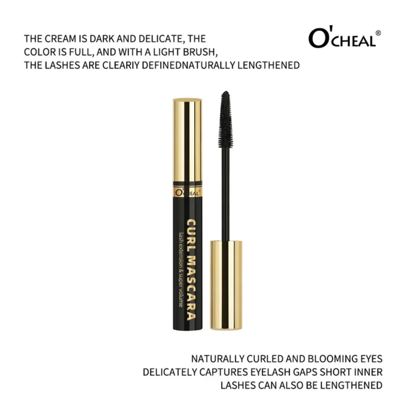 O'CHEAL Waterproof Curling Mascara with silicone brush for voluminous, long-lasting, and smudge-proof lashes.